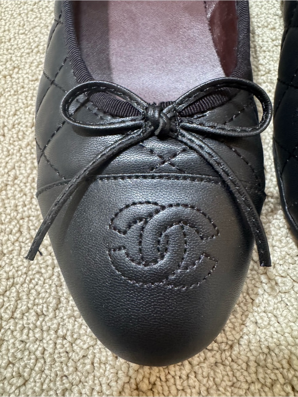 CHANEL Black Quilted Leather CC Logo Ballet Flats - Picture 4 of 10